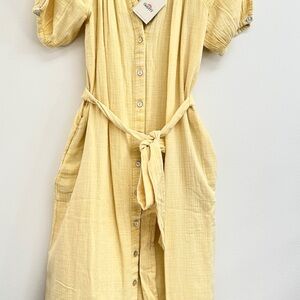 NWT XS Faherty Yellow Button-Down Dress